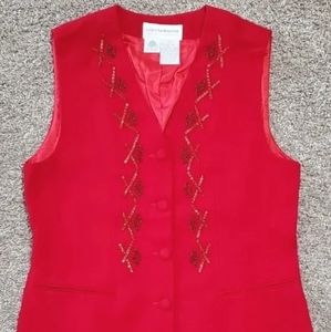 Women’s Liz Claiborne Beaded Pure New Wool Vest Size Petite S Red